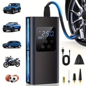 Mini Gonfleur de Pneus Sans Fil | Compresseur d'Air Portable à Affichage Numérique avec Batterie Rechargeable et Lumière LED, Adapté aux Voitures, Motos, Vélos et Ballons | Idéal pour les Passionnés de Plein Air et les Amateurs de Sport, Chargement USB, Conception Durable