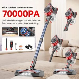 Aspirateur Balai Sans Fil, Puissance MAX 70Kpa avec 45min d'Autonomie, -Enchevêtrement pour Maison, Réservoir à Poussière de 50,72oz, Rechargeable Filaire/Sans Fil pour Parquet, Moquette et Poils d'Animaux, Aspirateur Sans Fil pour Maison